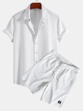 Camisa de botones y pantalones cortos con estampado jacquard geométrico