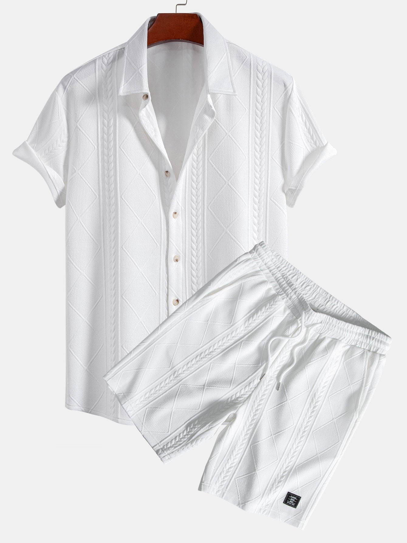 Camisa de botones y pantalones cortos con estampado jacquard geométrico
