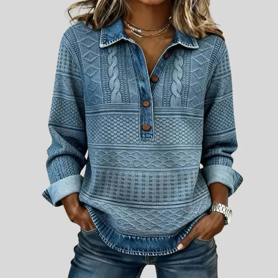 Azalea - Jersey Vintage de Punto Trenzado con Cuello