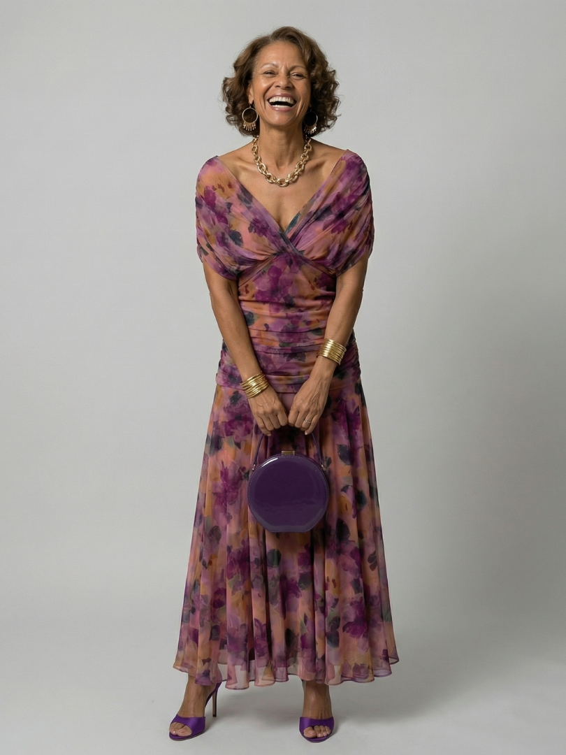Calen | Vestido Midi Fluido de Hombros Descubiertos