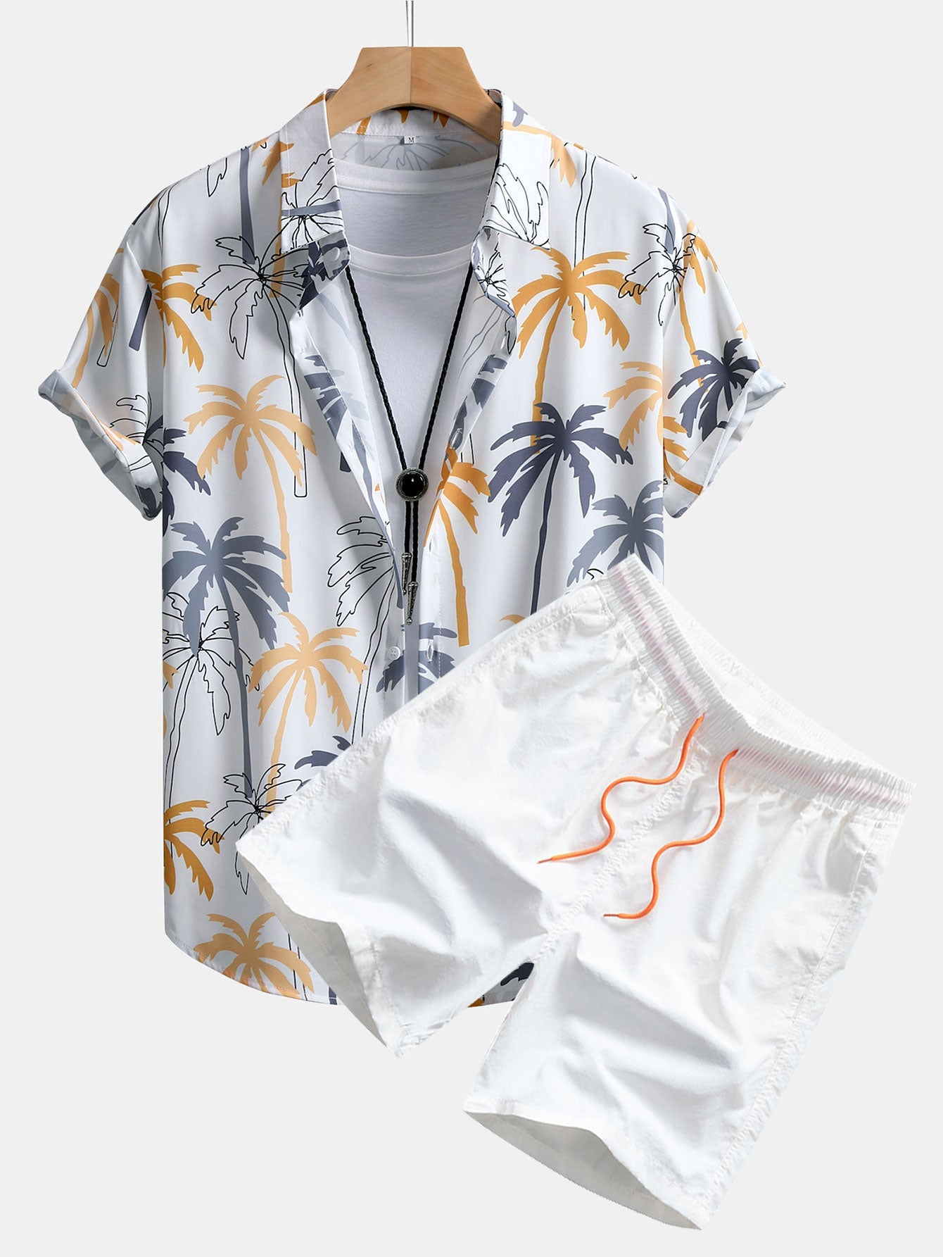 Camisa abotonada con estampado de palmeras y bañador tipo bermuda