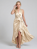 Gloria | Vestido de Noche Fluido Halter Cruzado