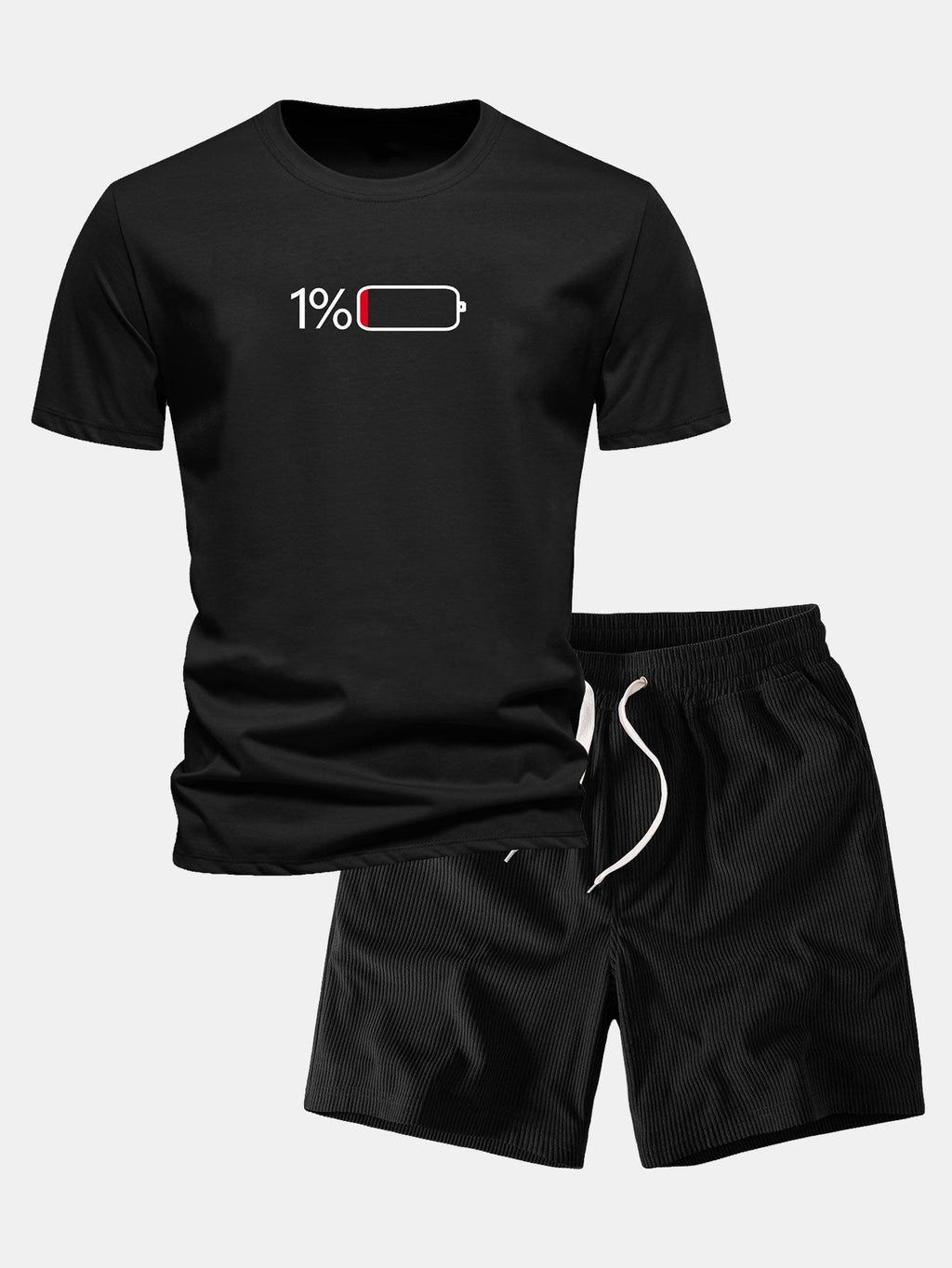 Regular Fit 1% Battery Print Cotton T-Shirt & Corduroy 7" Shorts