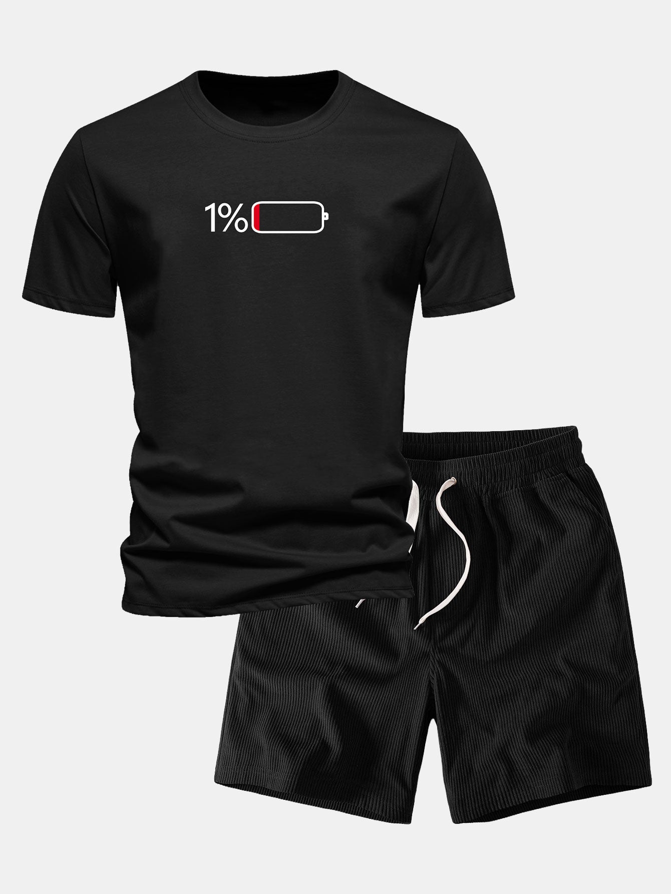 Regular Fit 1% Battery Print Cotton T-Shirt & Corduroy 7" Shorts