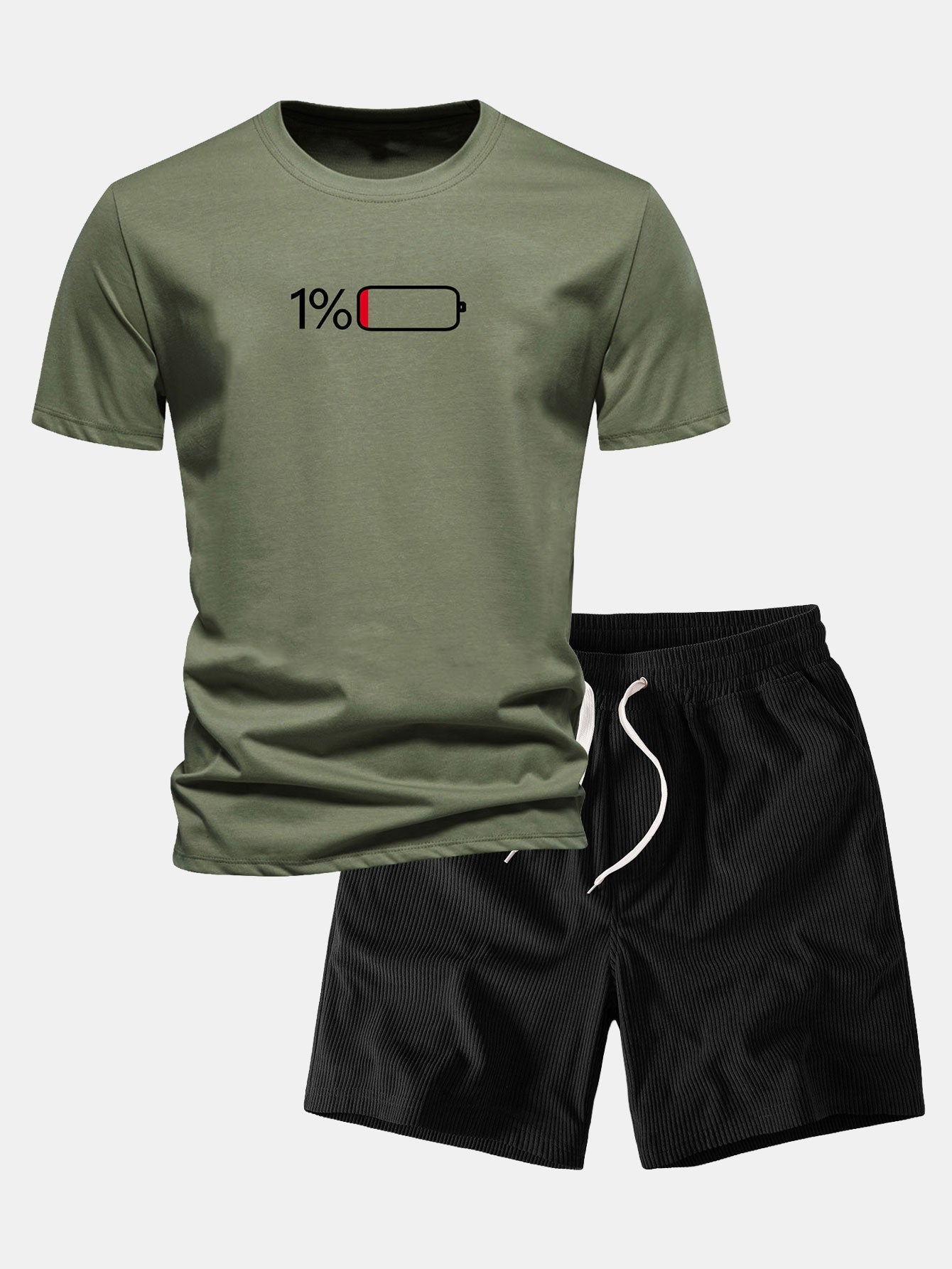 Regular Fit 1% Battery Print Cotton T-Shirt & Corduroy 7" Shorts