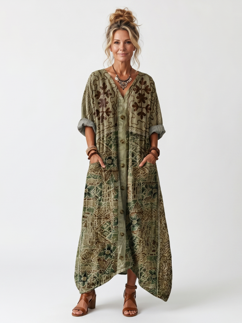 Aleta | Vestido Midi Oversize con Botones y Bolsillos
