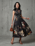 Aurelia | Vestido Midi Plisado Floral con Cuello Alto