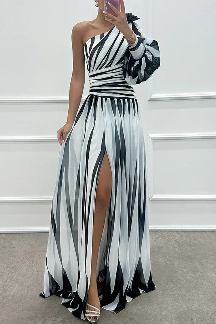 Hazel™ | Vestido Maxi Elegante de Rayas con Un Hombro