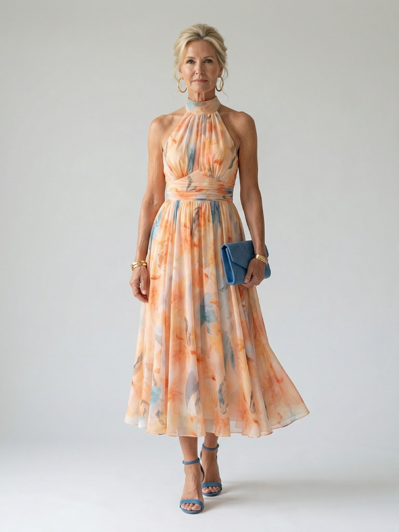 Callista | Vestido Midi Halter Fluido