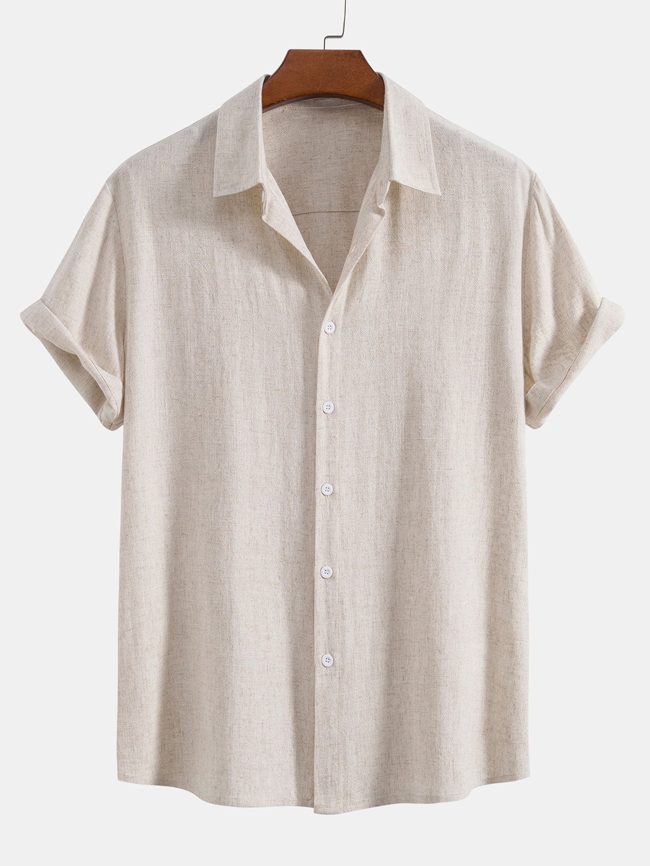 Camisa abotonada de mezcla de lino y rayón y pantalones cortos con cordón y textura arrugada