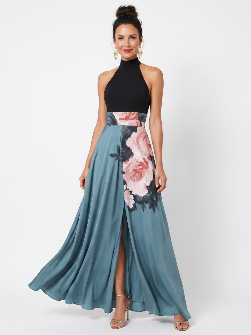 Noemi | Vestido Maxi Floral con Cuello Halter