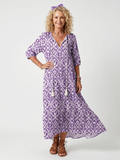Penelope | Vestido Midi Estampado con Lazos de Borlas