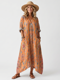 Remi | Vestido Midi Oversize Estampado con Escote de Muesca y Bolsillos