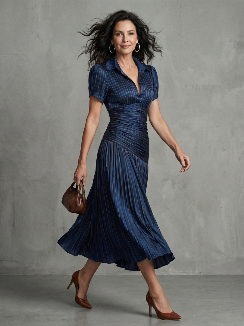 Bianca | Vestido Midi con Cintura Plisada