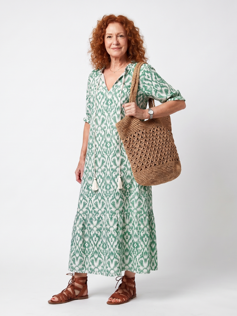 Ilara | Vestido Midi Estampado con Escote en V y Borlas