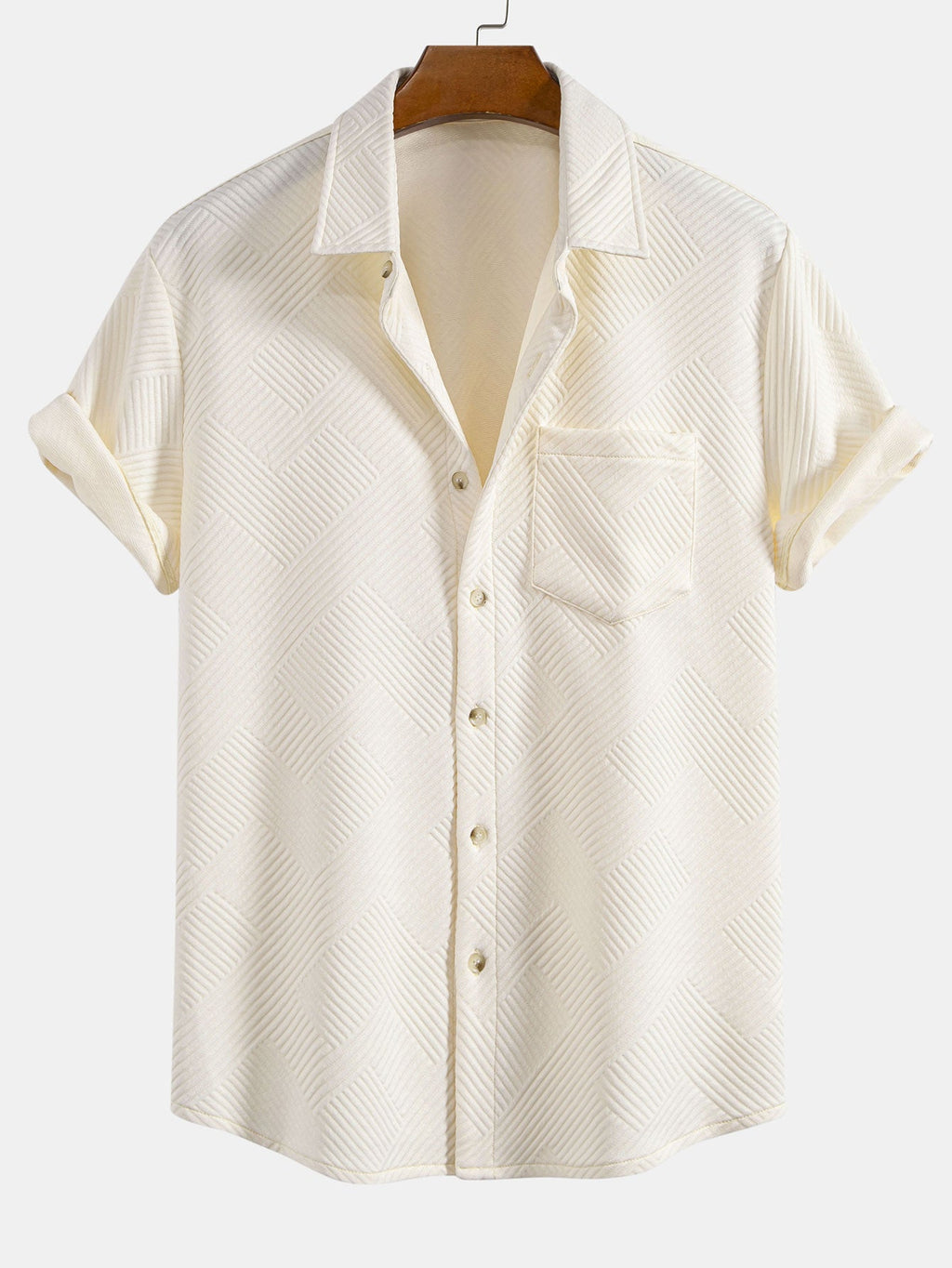 Camisa de jacquard a rayas con botones y pantalones cortos