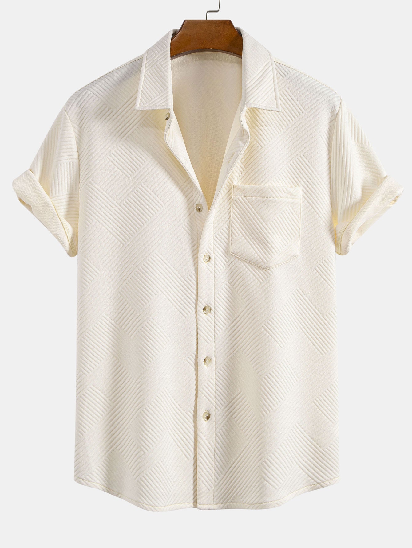 Camisa de jacquard a rayas con botones y pantalones cortos