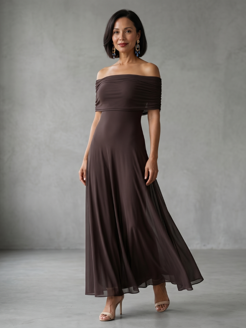 Brenna | Vestido de Noche Drapeado con Hombros Descubiertos
