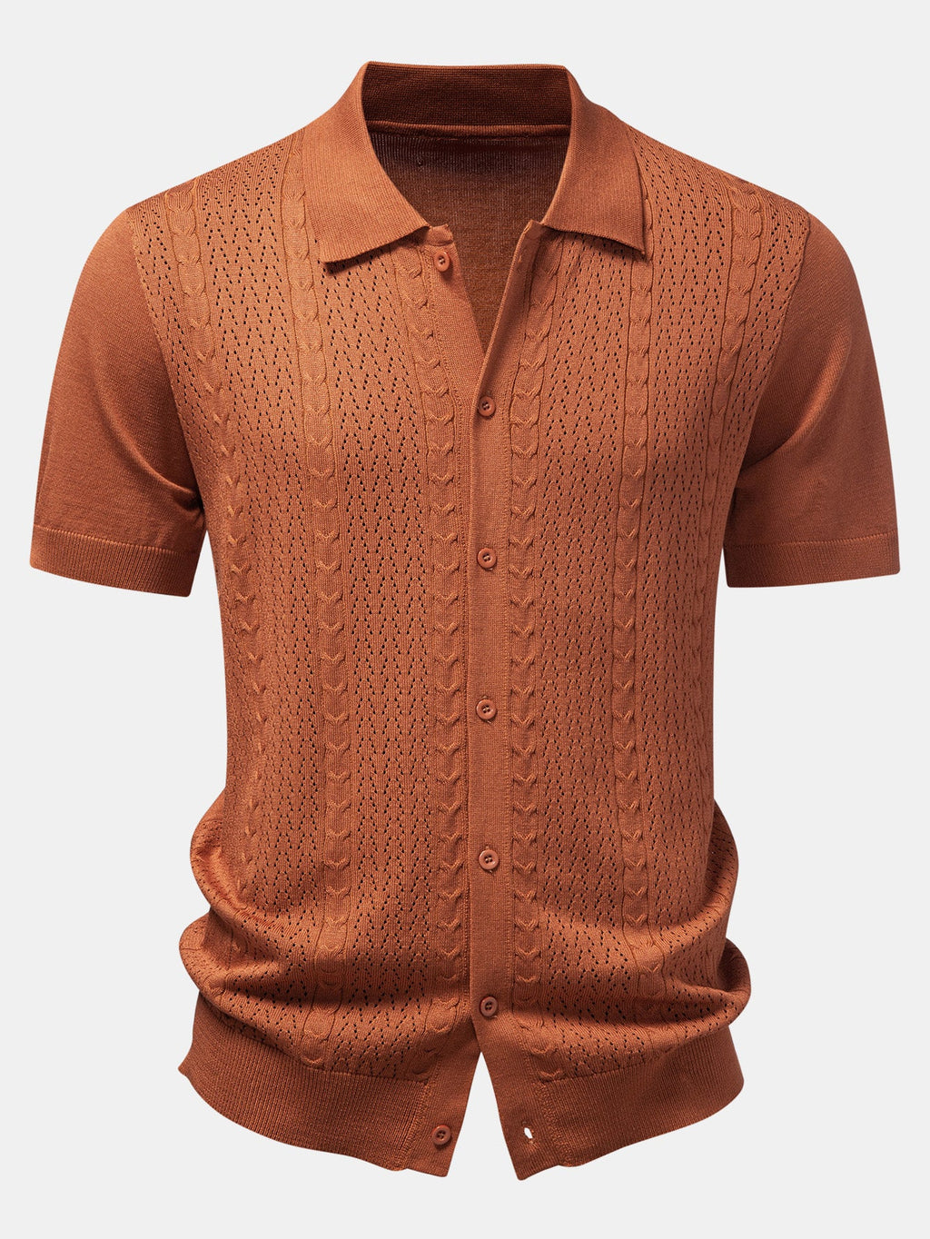 Camisa de punto con botones y diseño jacquard retorcido y pantalones cortos de 5" con cordón y textura arrugada