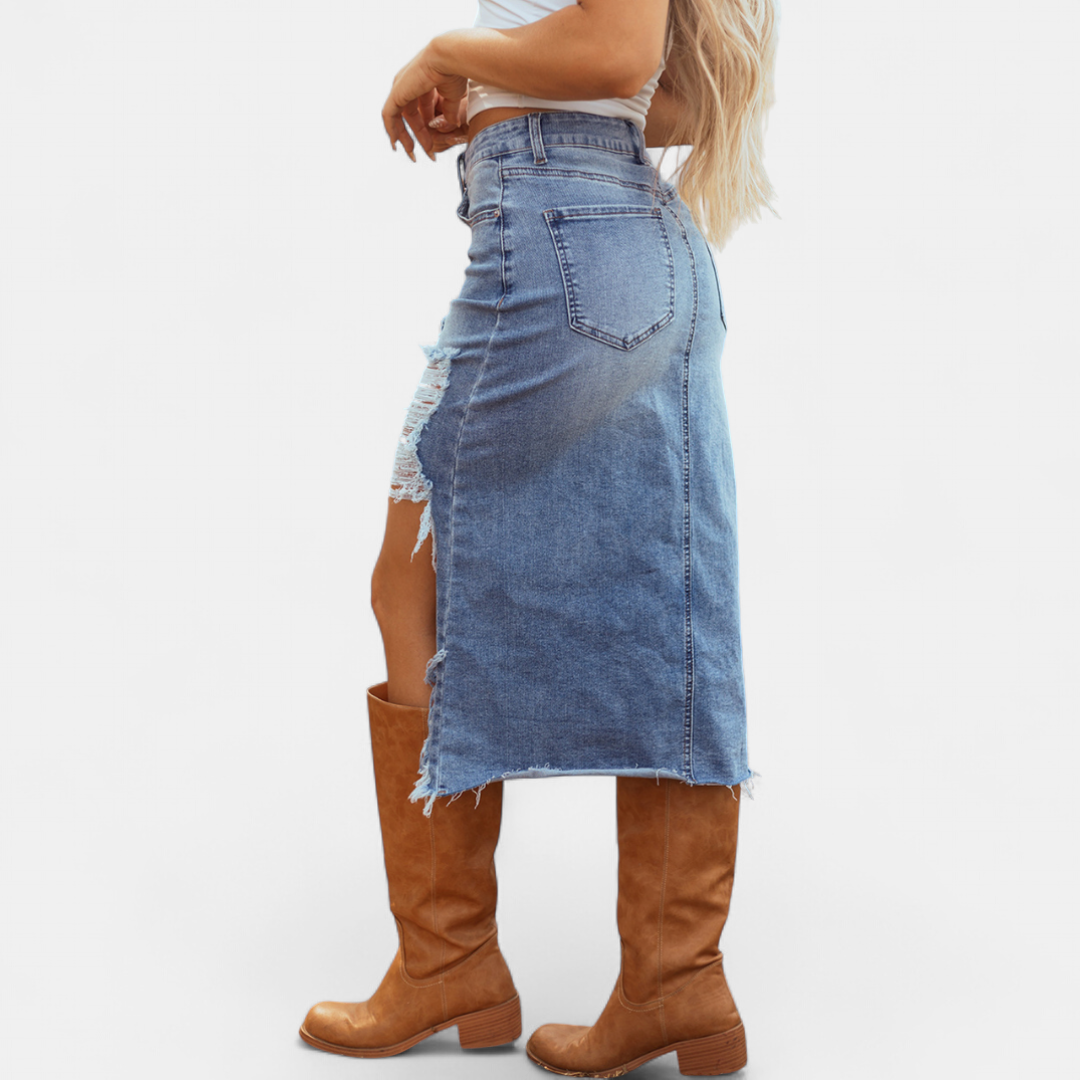 BLAKE™ – Falda vaquera larga de talle alto y corte relajado