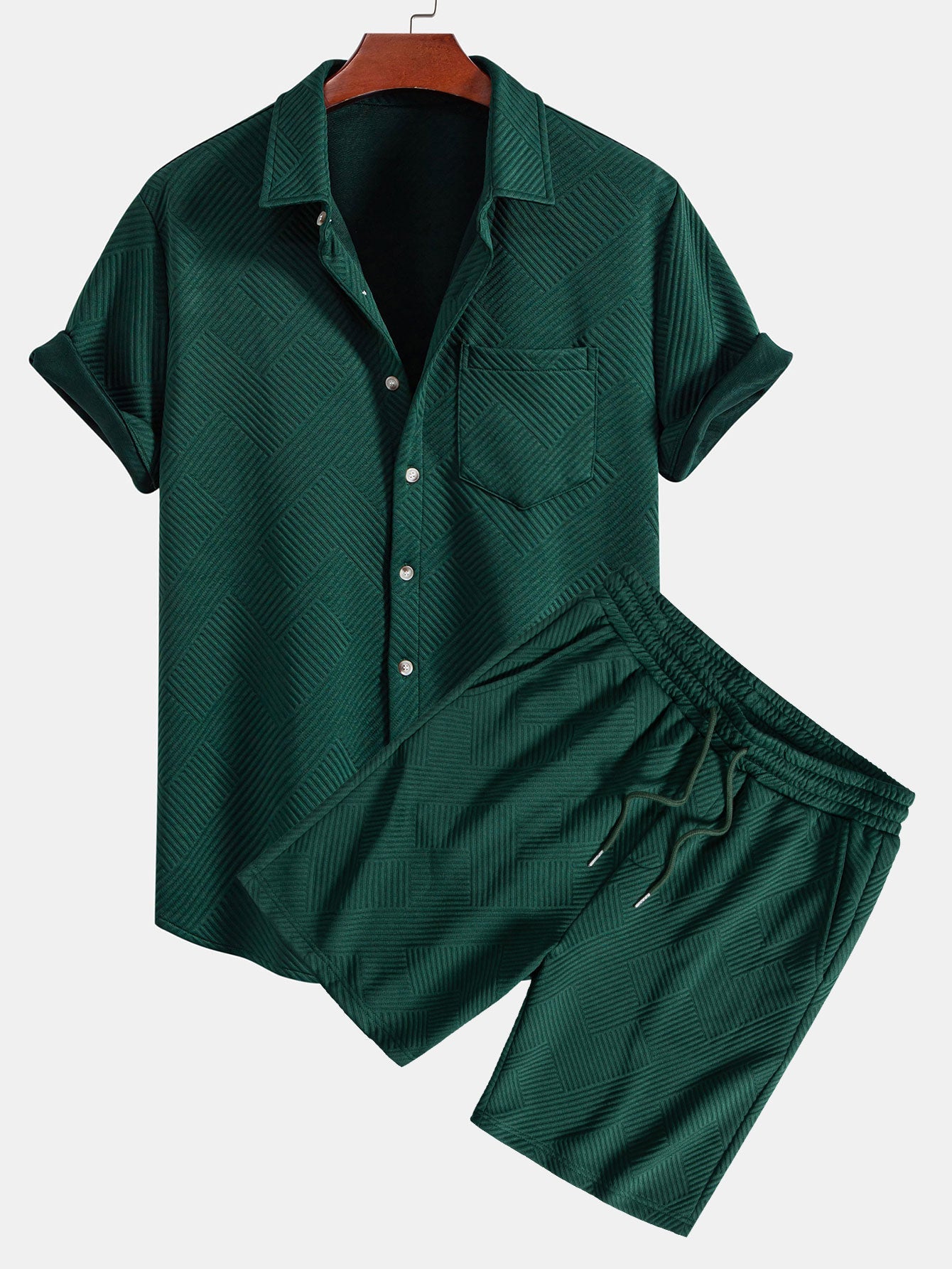 Camisa de jacquard a rayas con botones y pantalones cortos