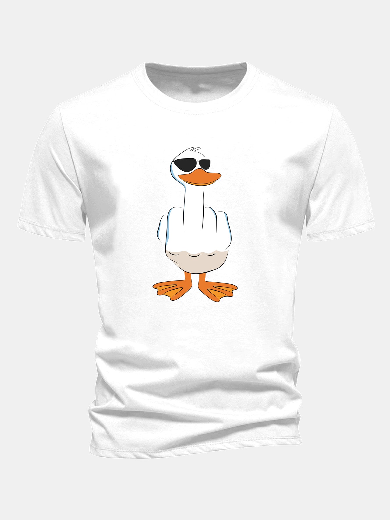 Regular Fit Funny Middle Finger Duck Print Cotton T-Shirt