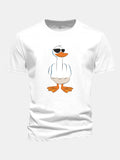 Regular Fit Funny Middle Finger Duck Print Cotton T-Shirt