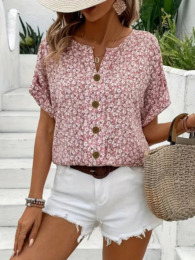 Faye | Blusa Floral con Escote de Muesca