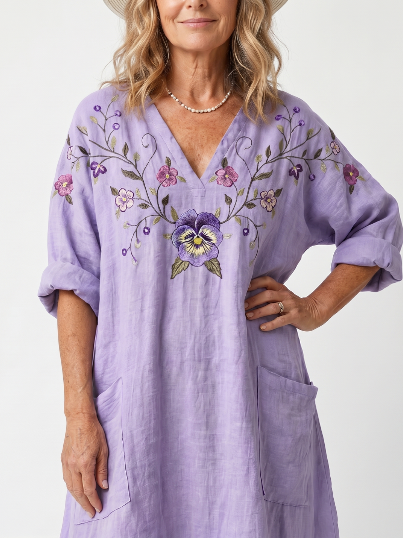 Tavi | Vestido Midi Oversize Floral con Bolsillos