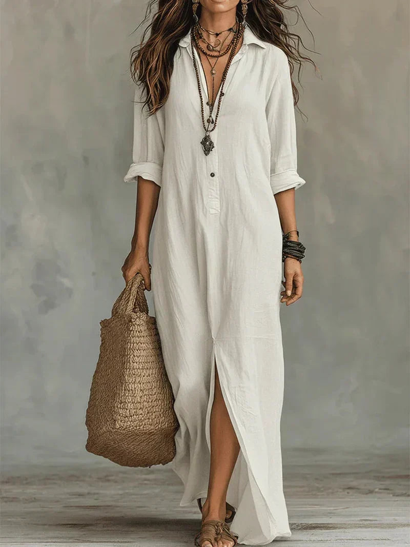 Celine™ | Vestido largo negro con botones