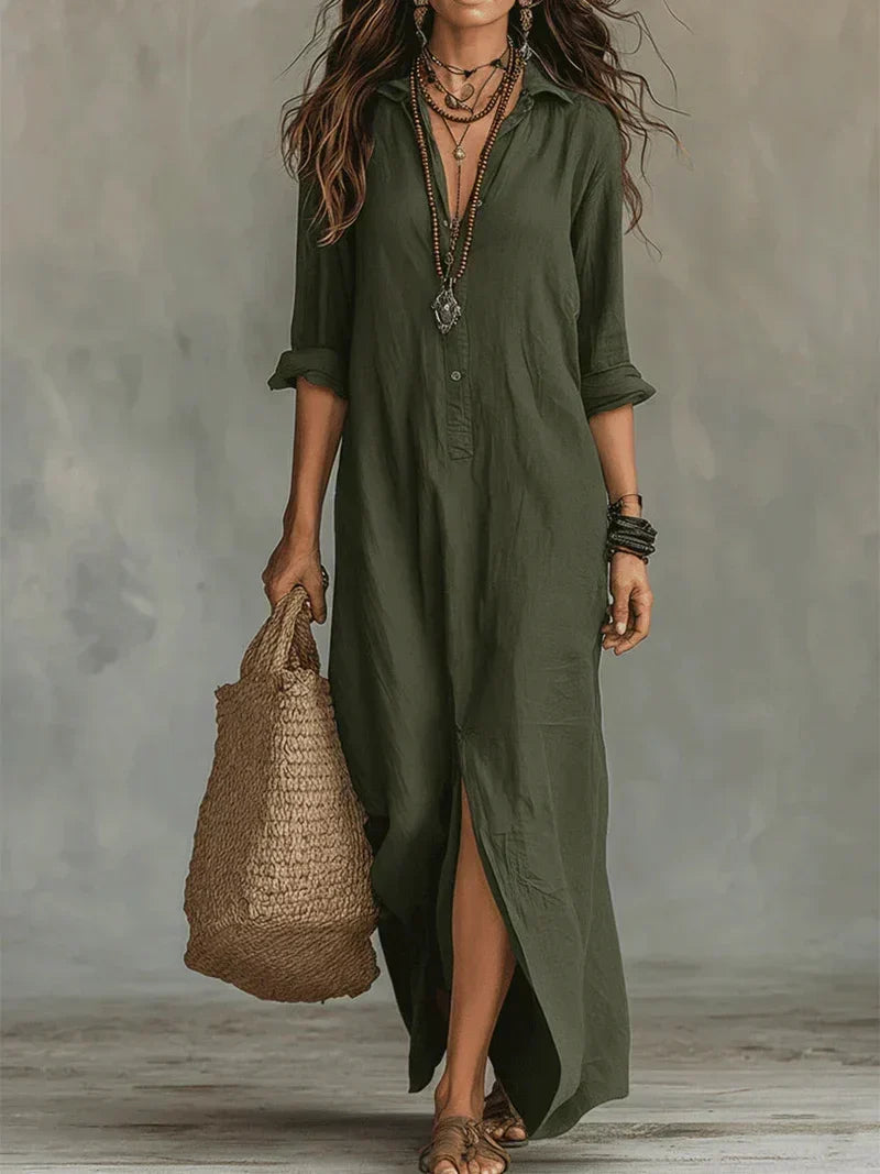 Celine™ | Vestido largo negro con botones