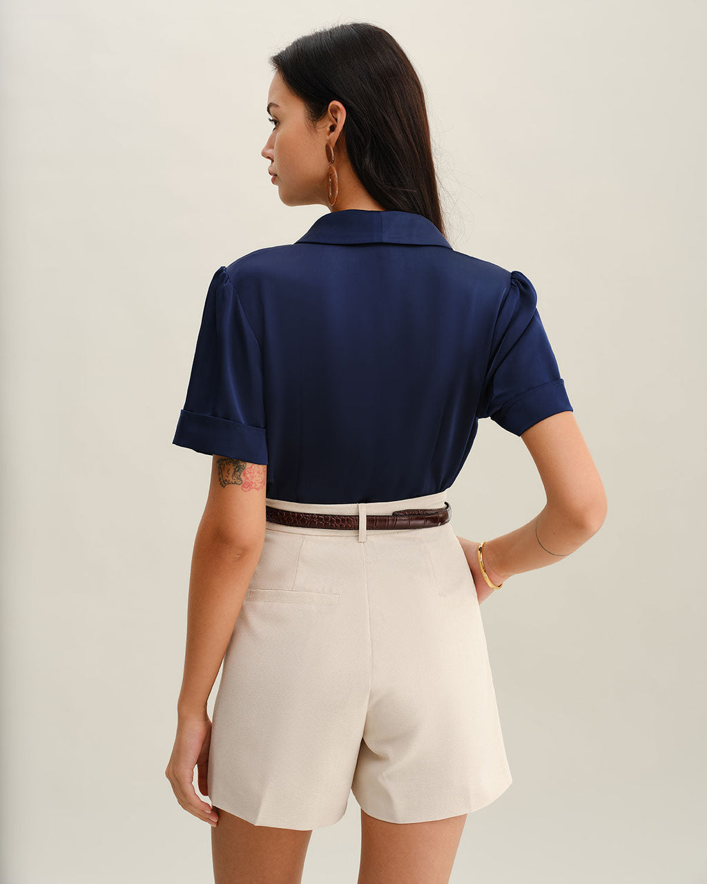 Blusa Azul Marino Satén Botones