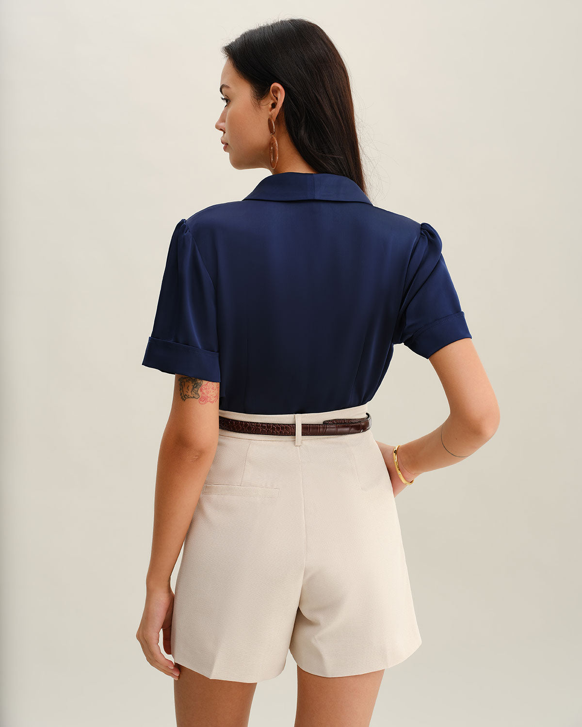 Blusa Azul Marino Satén Botones