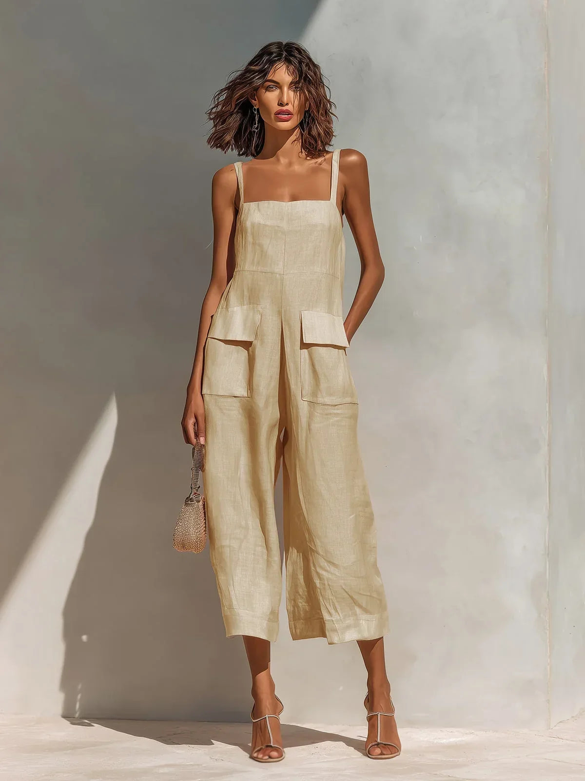 Mercedes Mono Elegante de Mezcla de Lino y Algodón