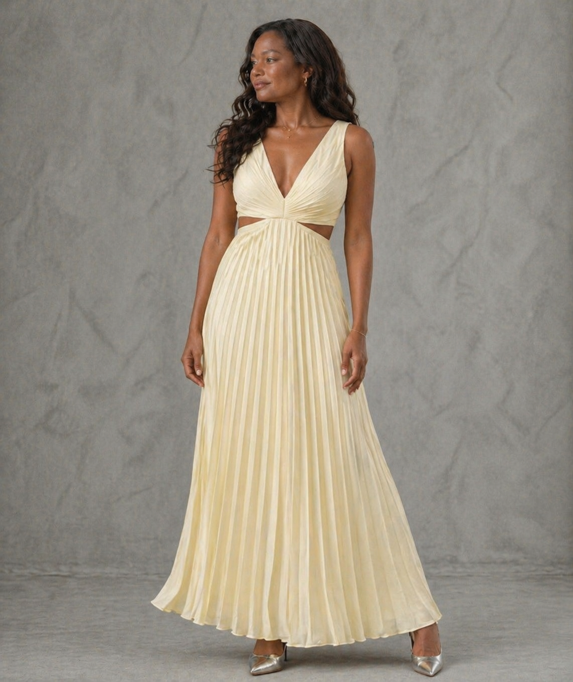 Eliana | Vestido Maxi Plisado con Recorte