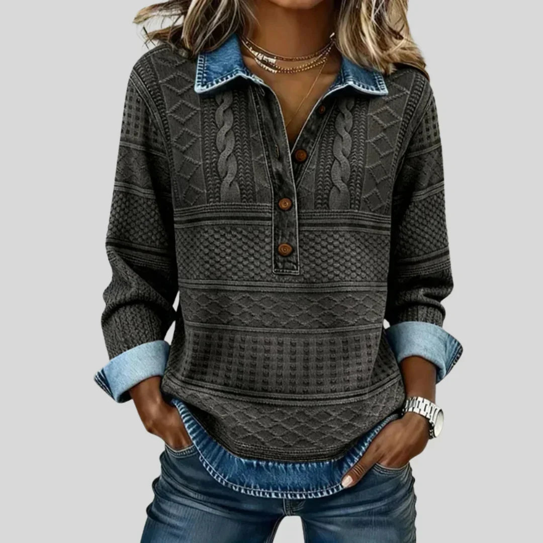 Azalea - Jersey Vintage de Punto Trenzado con Cuello