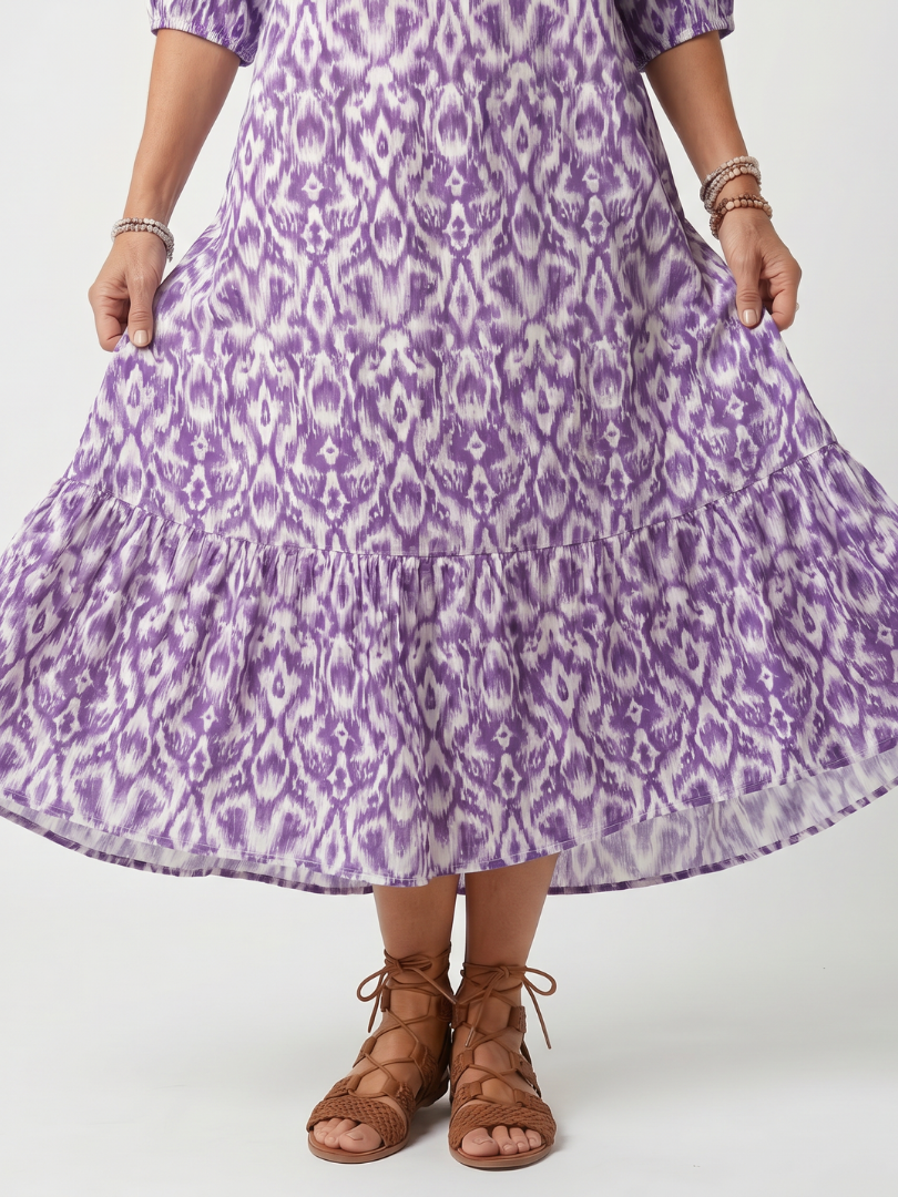 Penelope | Vestido Midi Estampado con Lazos de Borlas