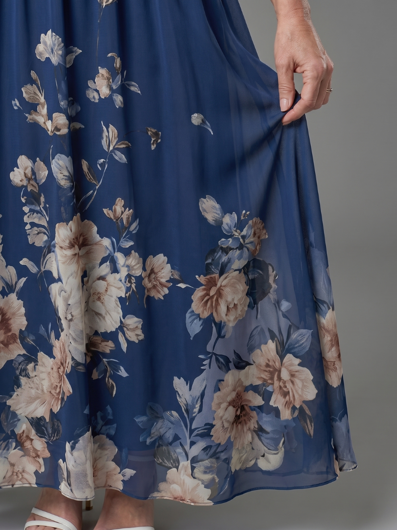 Bethany | Vestido Maxi Sin Mangas con Bajo Floral