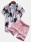 Camisa abotonada con estampado de palmeras y bañador corto