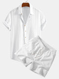 Camisa abotonada con estampado jacquard de rombos geométricos y pantalones cortos de 5" con cordón y textura arrugada