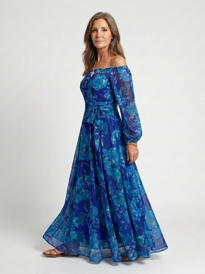 Pauline | Vestido Maxi Floral con Hombros Descubiertos