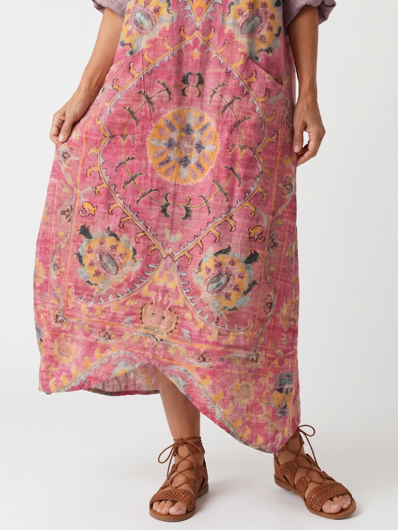 Tilda | Vestido Midi Relajado con Estampado Abstracto y Bolsillos