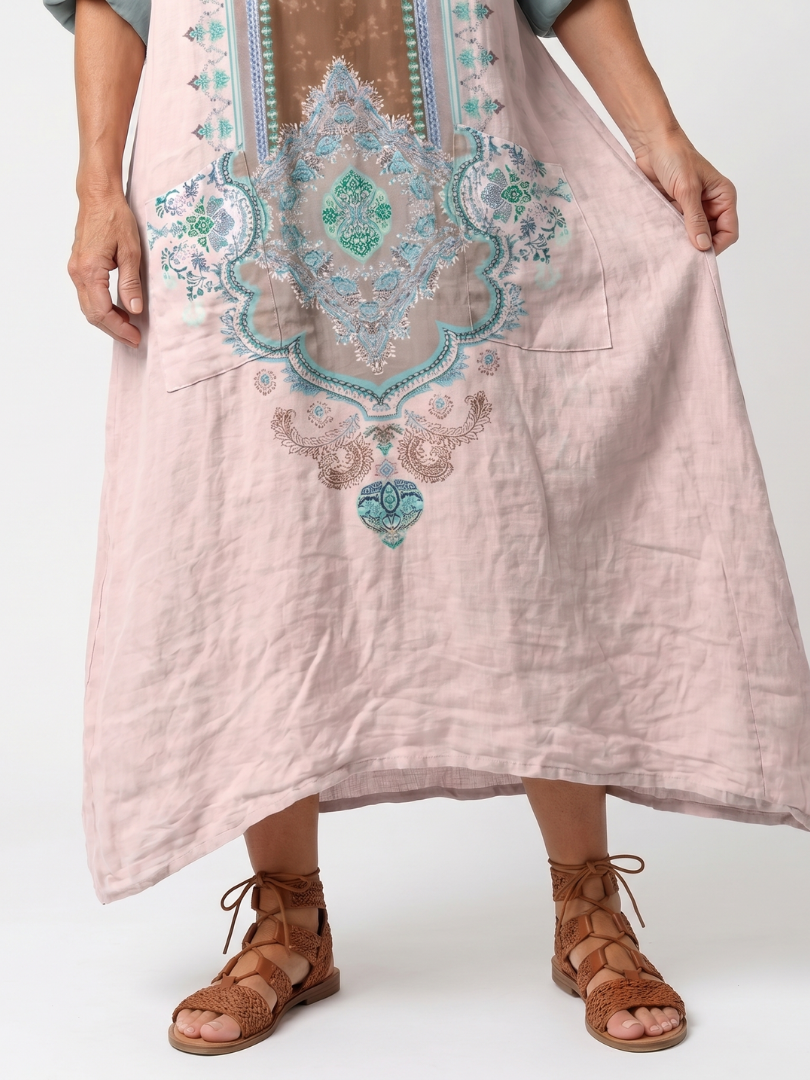 Kenza | Vestido Midi Relajado con Paneles de Diseño y Bolsillos