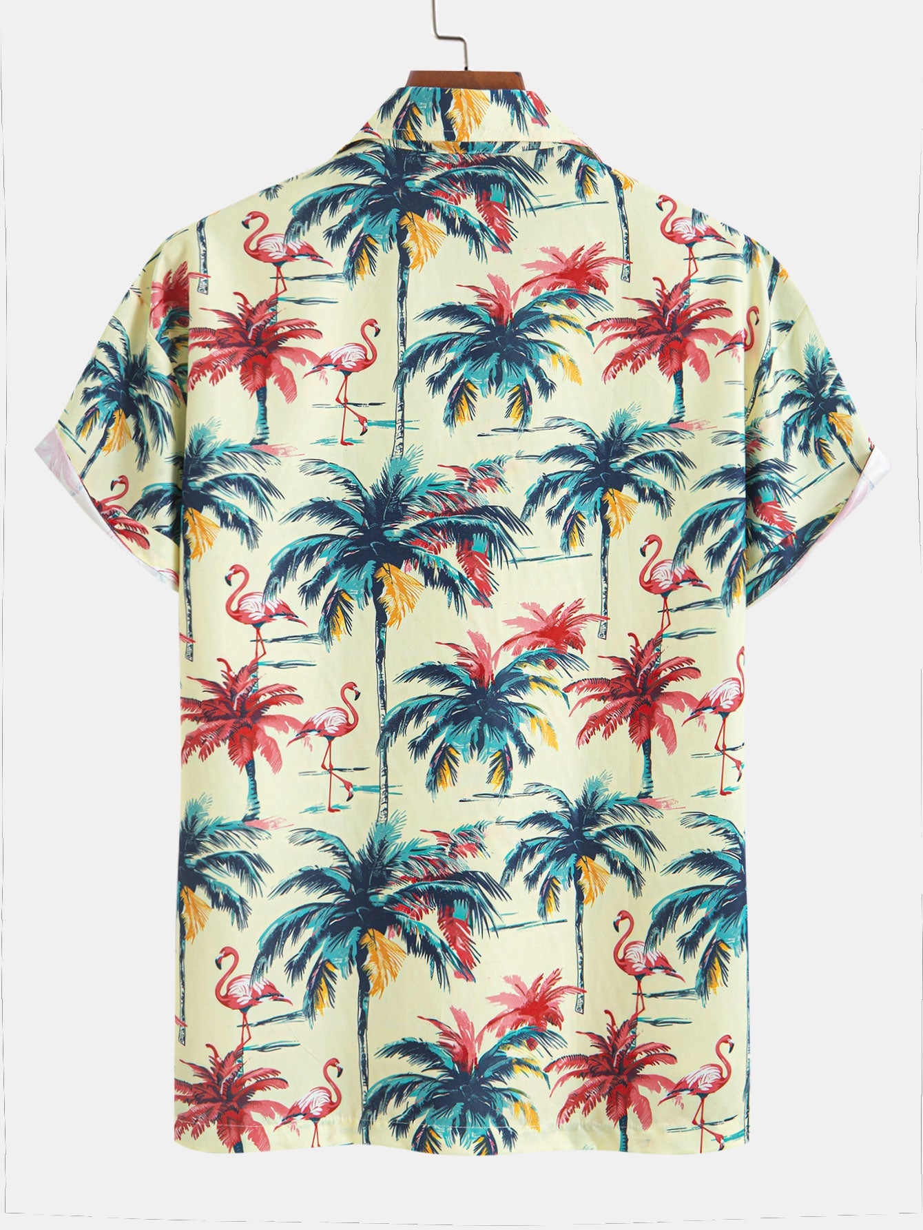 Camisa abotonada y bañador tipo bermuda «Relax Fit Flamingo» con estampado tropical de palmeras