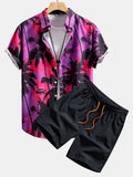 Camisa abotonada con estampado de palmeras y bañador corto