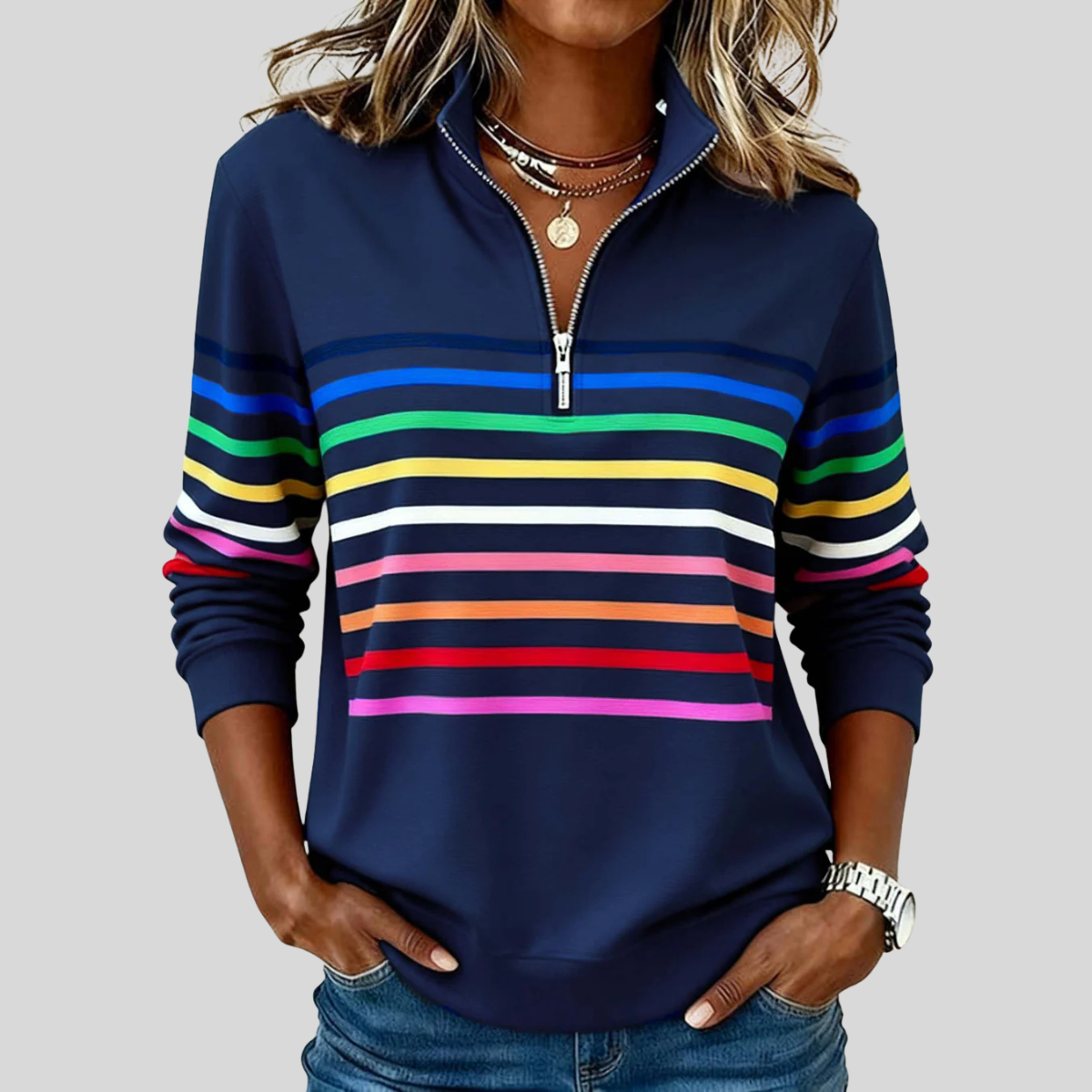 Prismette™ | Sudadera de Rayas de Colores con Media Cremallera
