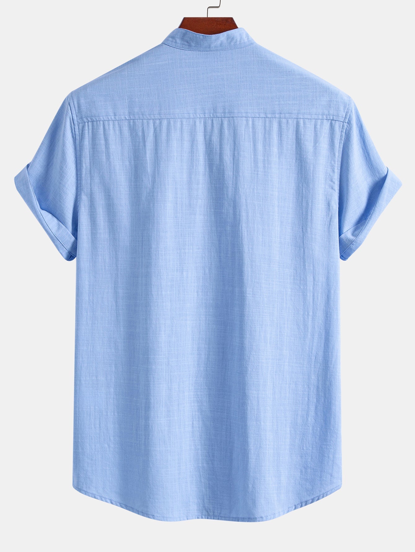 Short Sleeve Linen Look Stand Collar Shirt