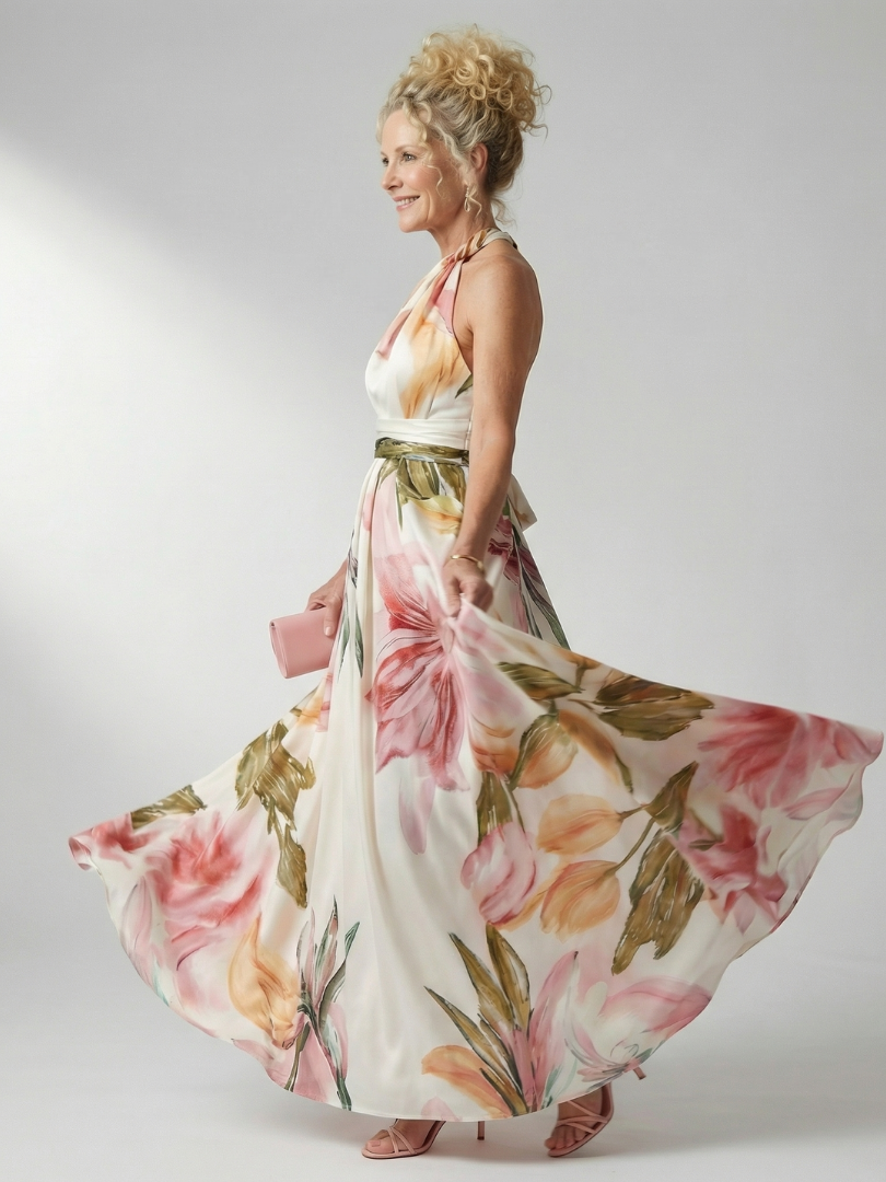 Camellia | Vestido Maxi Floral con Cuello Halter