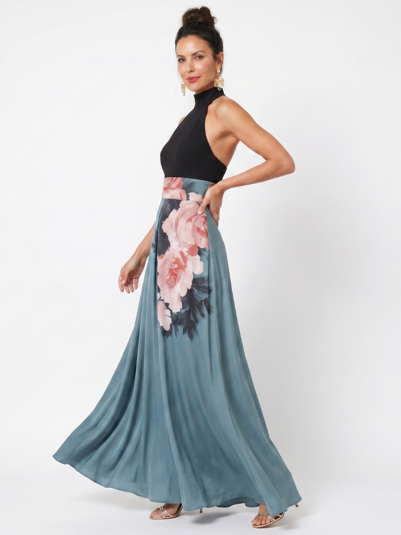 Noemi | Vestido Maxi Floral con Cuello Halter