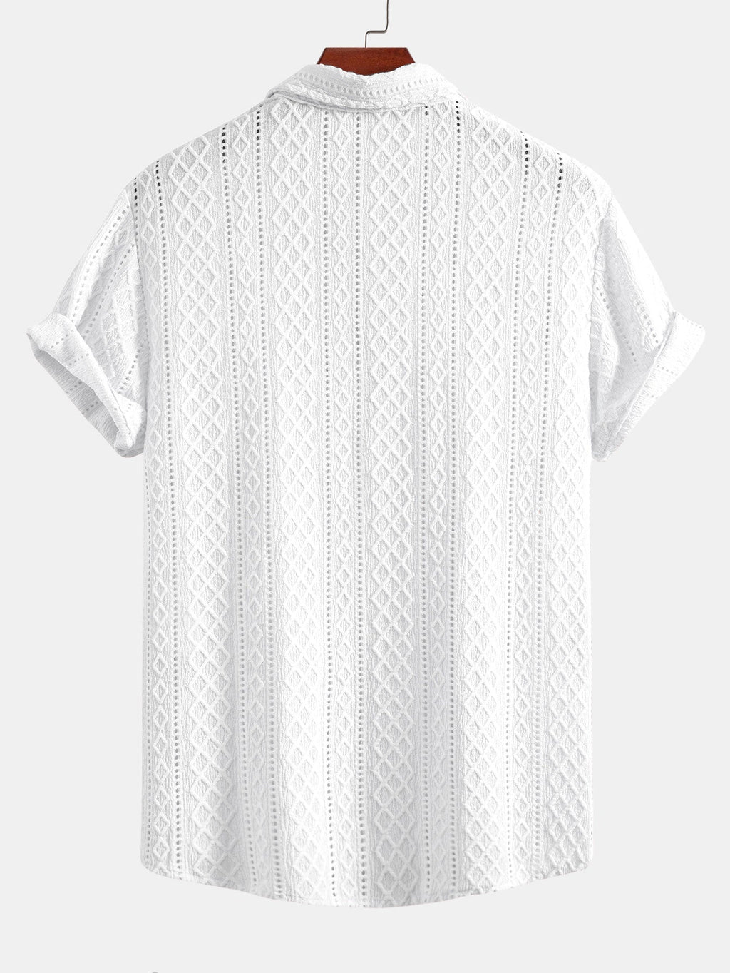 Camisa abotonada con estampado jacquard de rombos geométricos y pantalones cortos de 5" con cordón y textura arrugada
